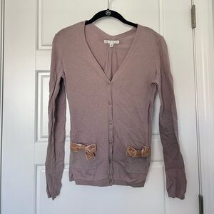 Cabi Women’s Taupe Bow‎ Cardigan Size Small Coquette
